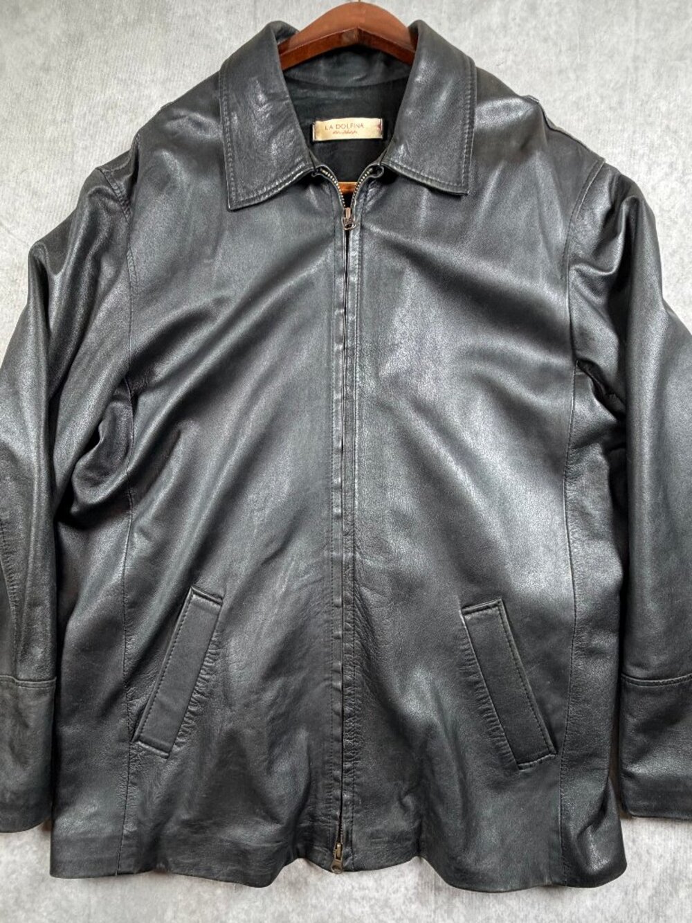 La Dolfina Polo Lifestyle Black Sheep Leather Jacket Zip Front Men's Large